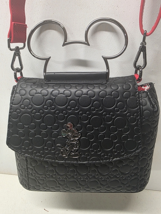 Loungefly Handbags - Loungefly Black Embossed Mickey Crossbody with Red Strap